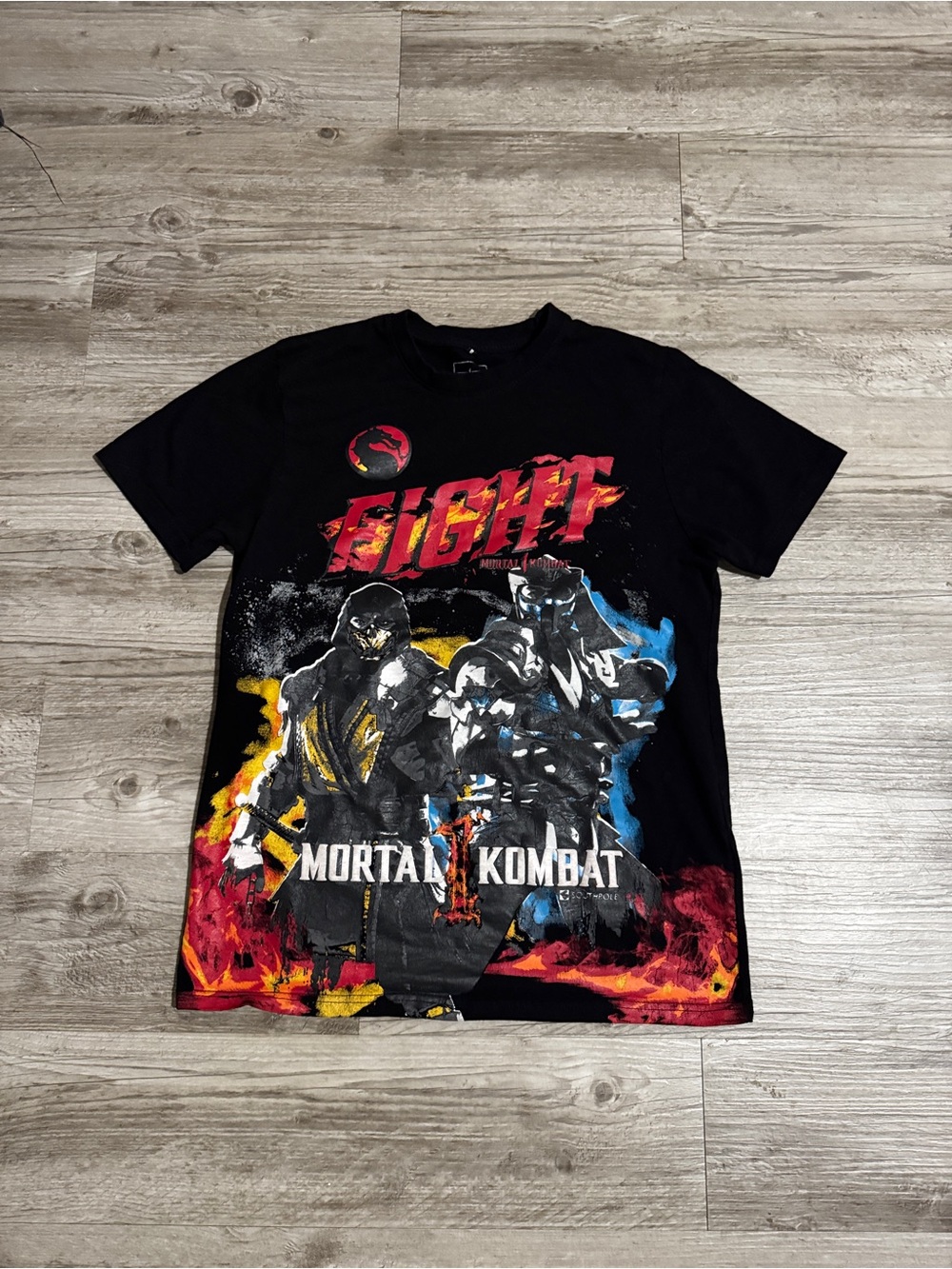 South Pole Black Mortal Kombat 'Fight' Graphic Tee with Red and Blue Accents